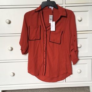 Express Slim Fit Portofino Shirt In Burnt Orange